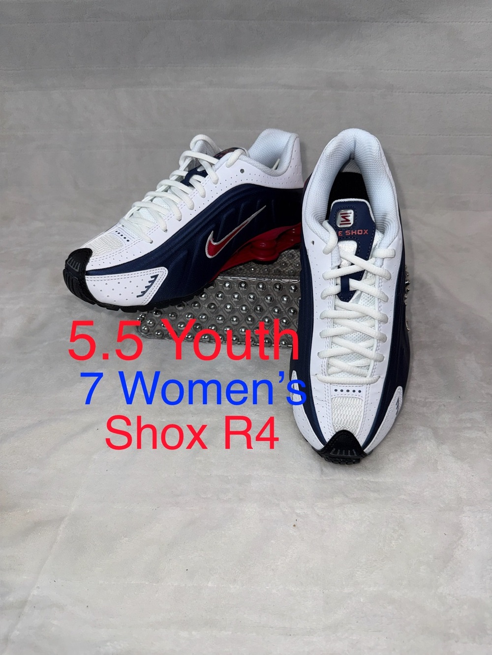 Nike White Navy Red Shox R4 Casual Sneakers